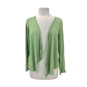 J Jill Womens Cardigan Sweater Medium Green 3/4 Sleeve Open Front Cotton Linen